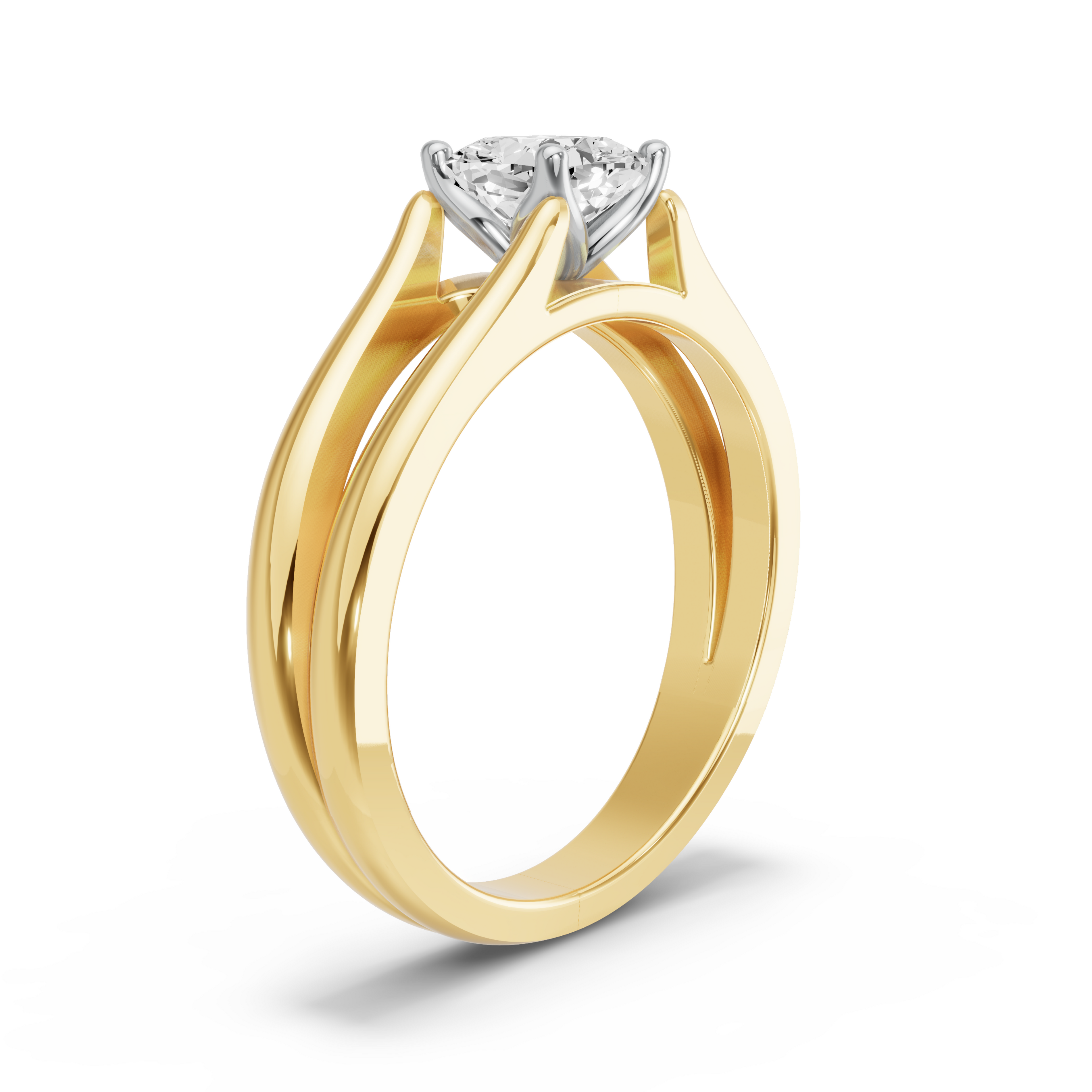 Image for Square Cushion Tulip Basket Ring with Split Ring Solitaire band in 14K Two Tone Yellow Gold