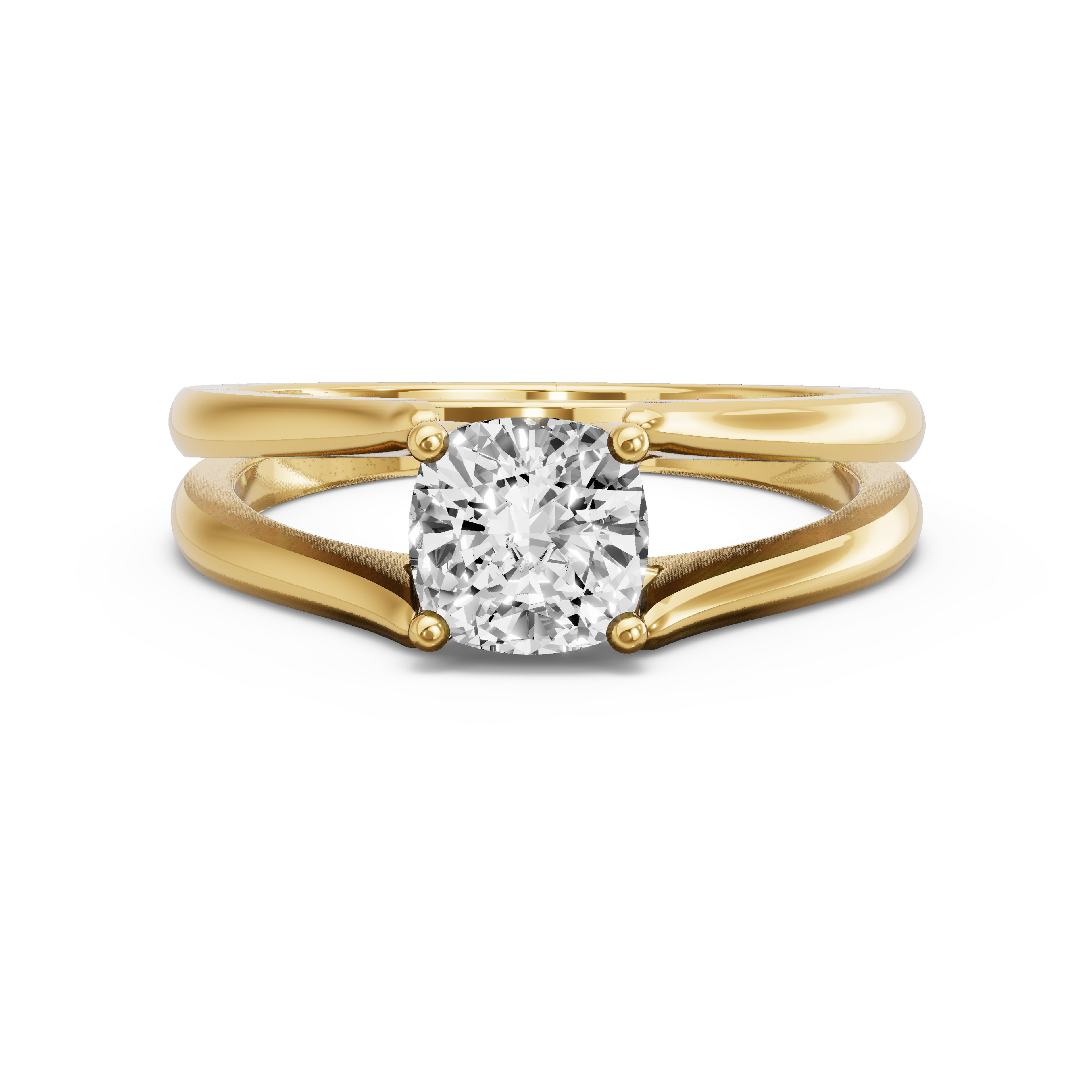Image for Square Cushion Tulip Basket Ring with Split Ring Solitaire band in 14K Yellow Gold
