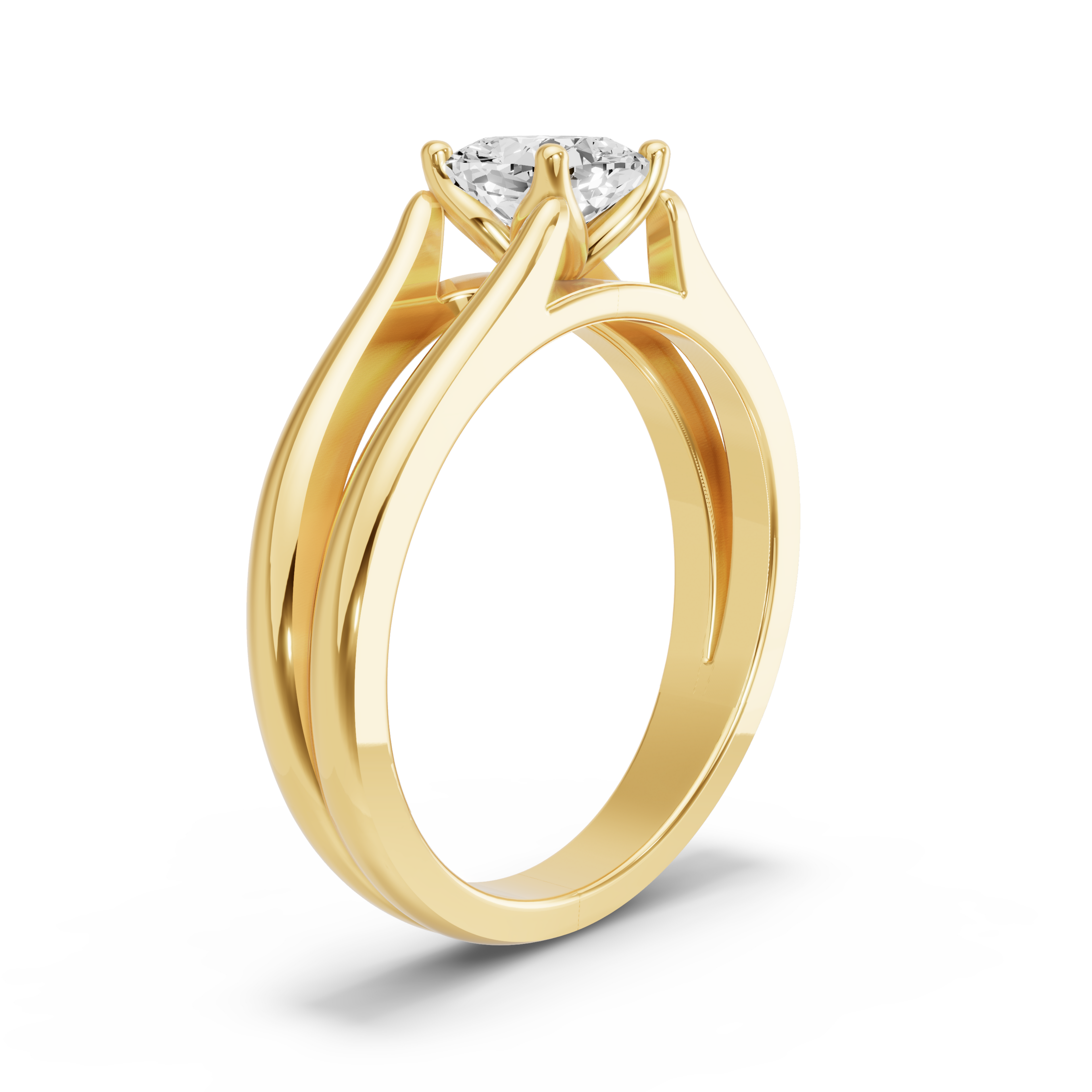 Image for Square Cushion Tulip Basket Ring with Split Ring Solitaire band in 18K Yellow Gold
