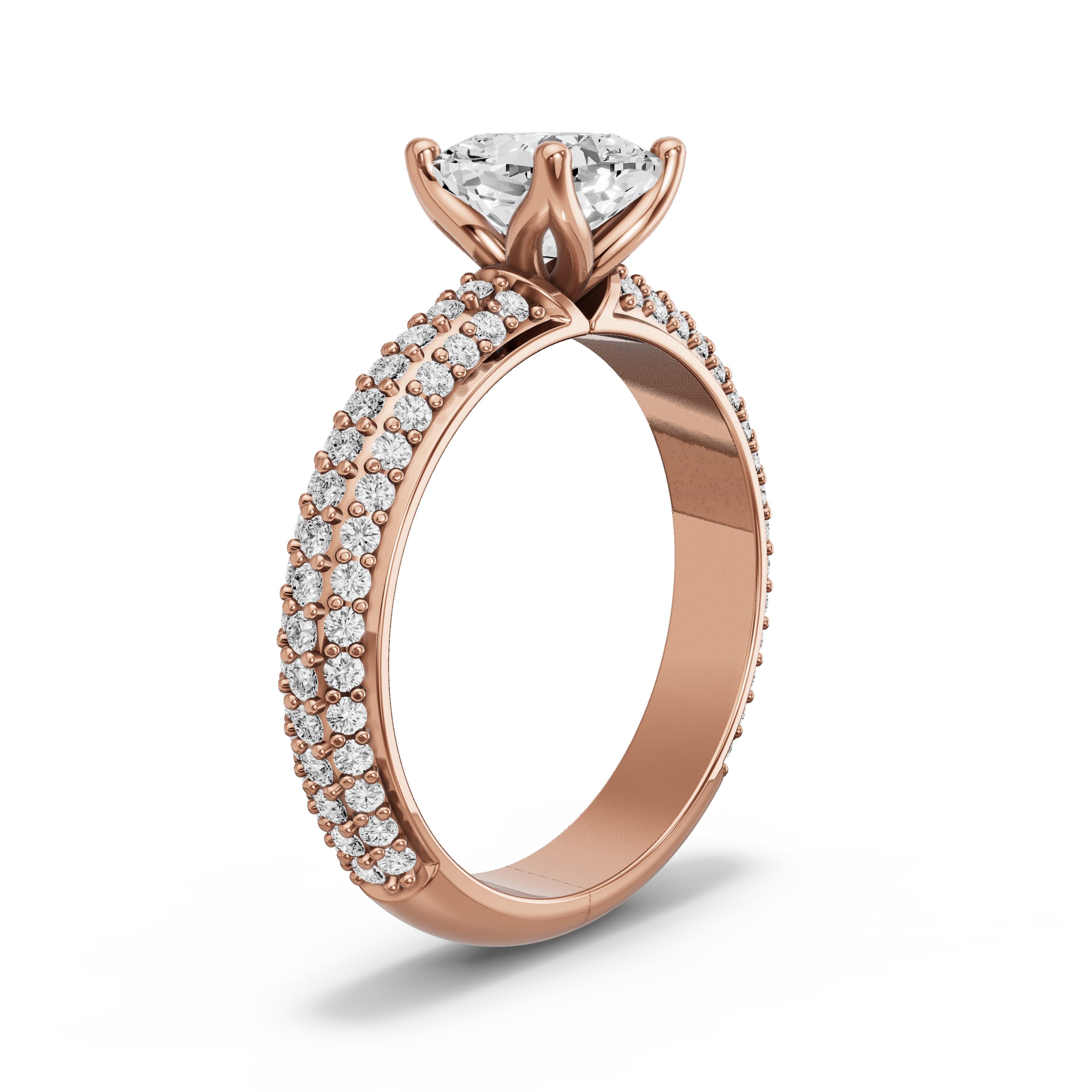 Image for Square Cushion Tulip Basket Ring with Triple Row Pave band in 18K Rose Gold