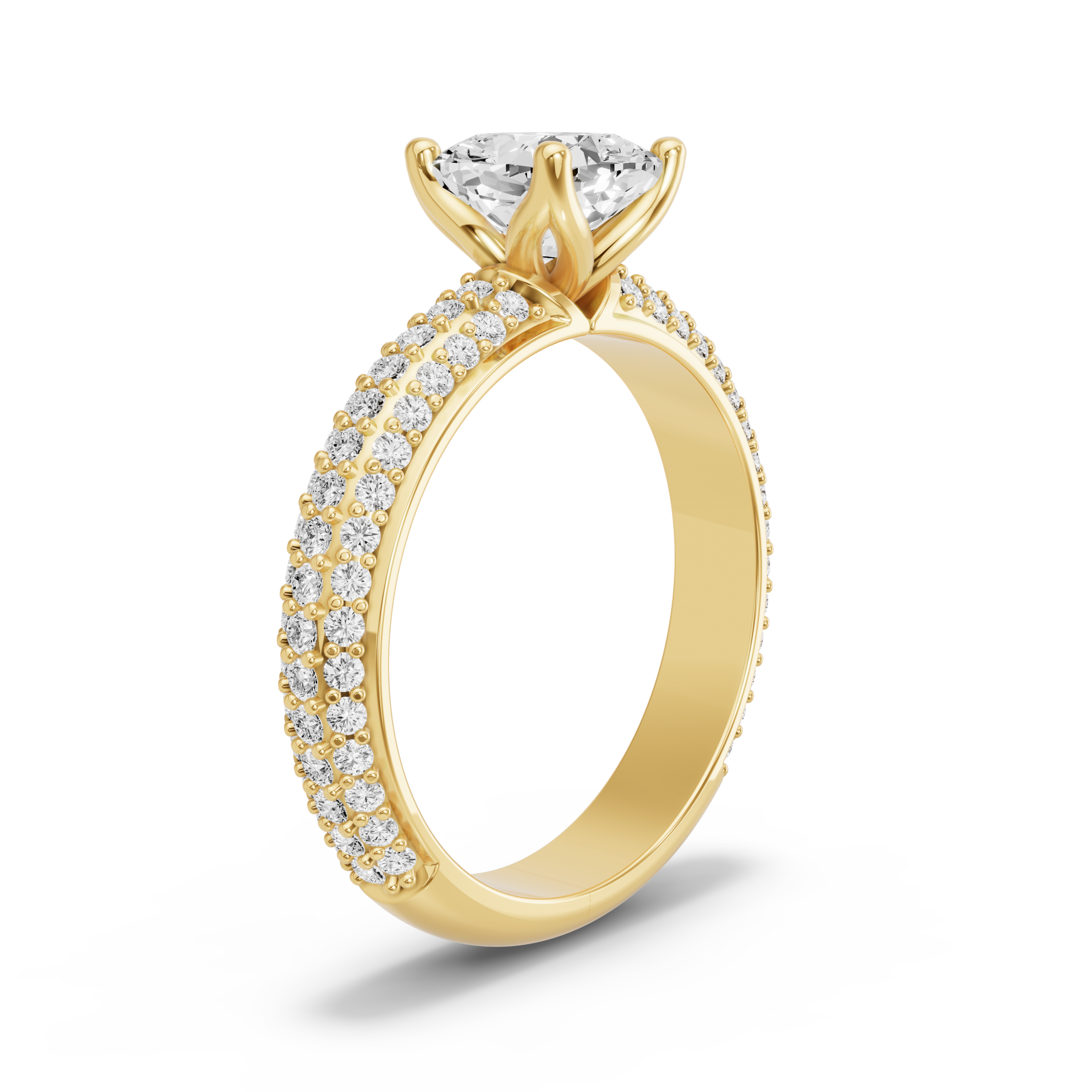 Image for Square Cushion Tulip Basket Ring with Triple Row Pave band in 10K Yellow Gold