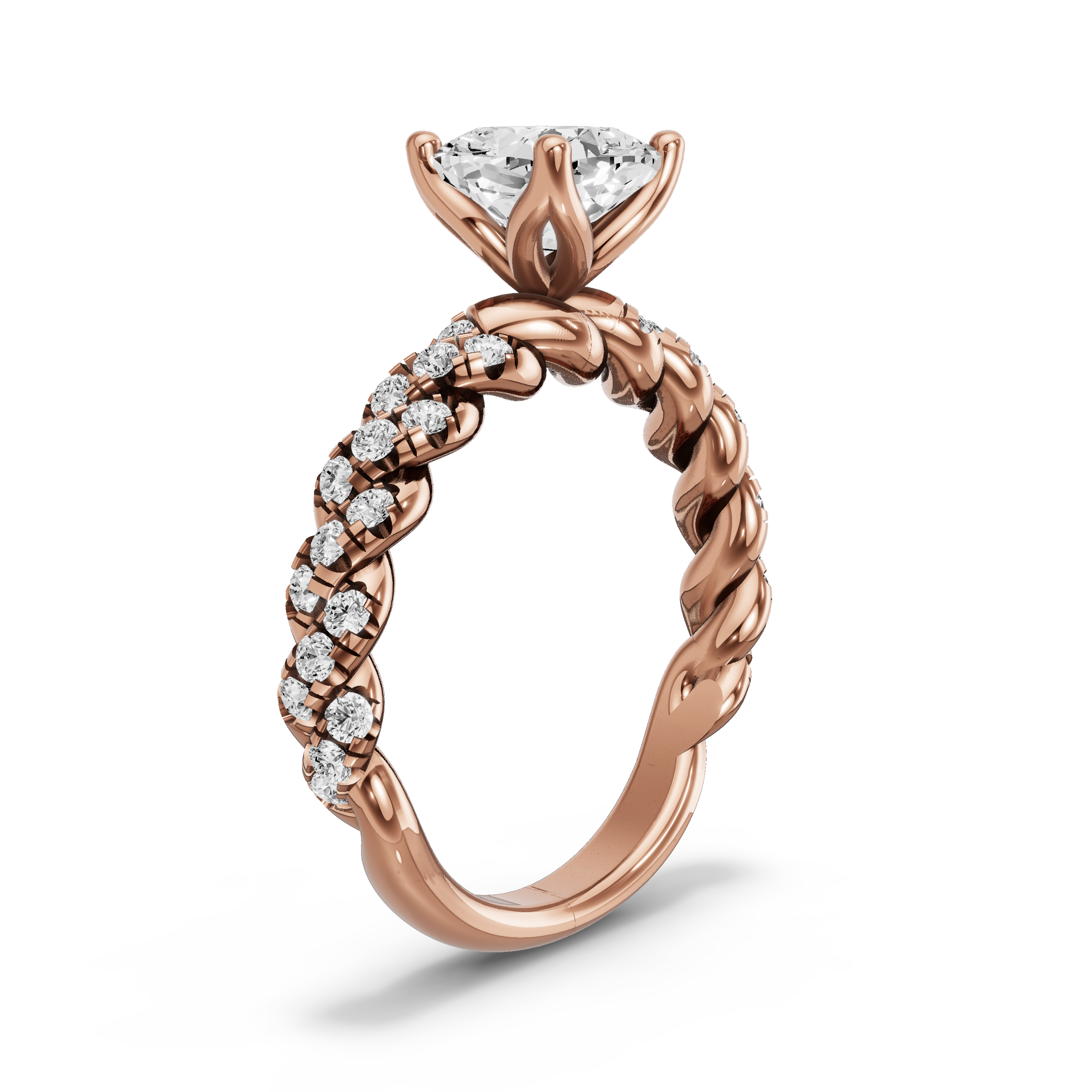 Image for Square Cushion Tulip Basket Ring with Twist Pave band in 14K Rose Gold