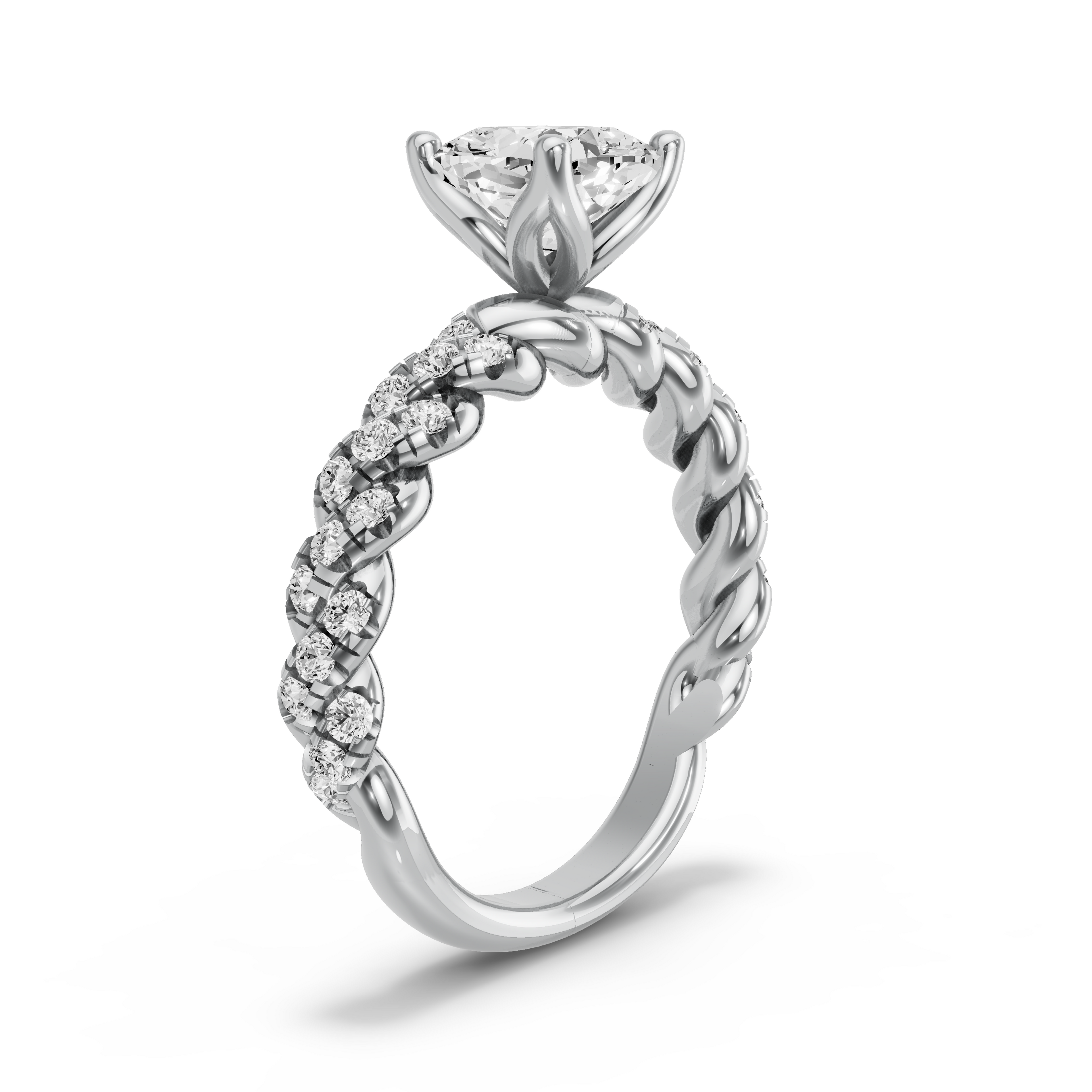 Image for Square Cushion Tulip Basket Ring with Twist Pave band in 14K White Gold