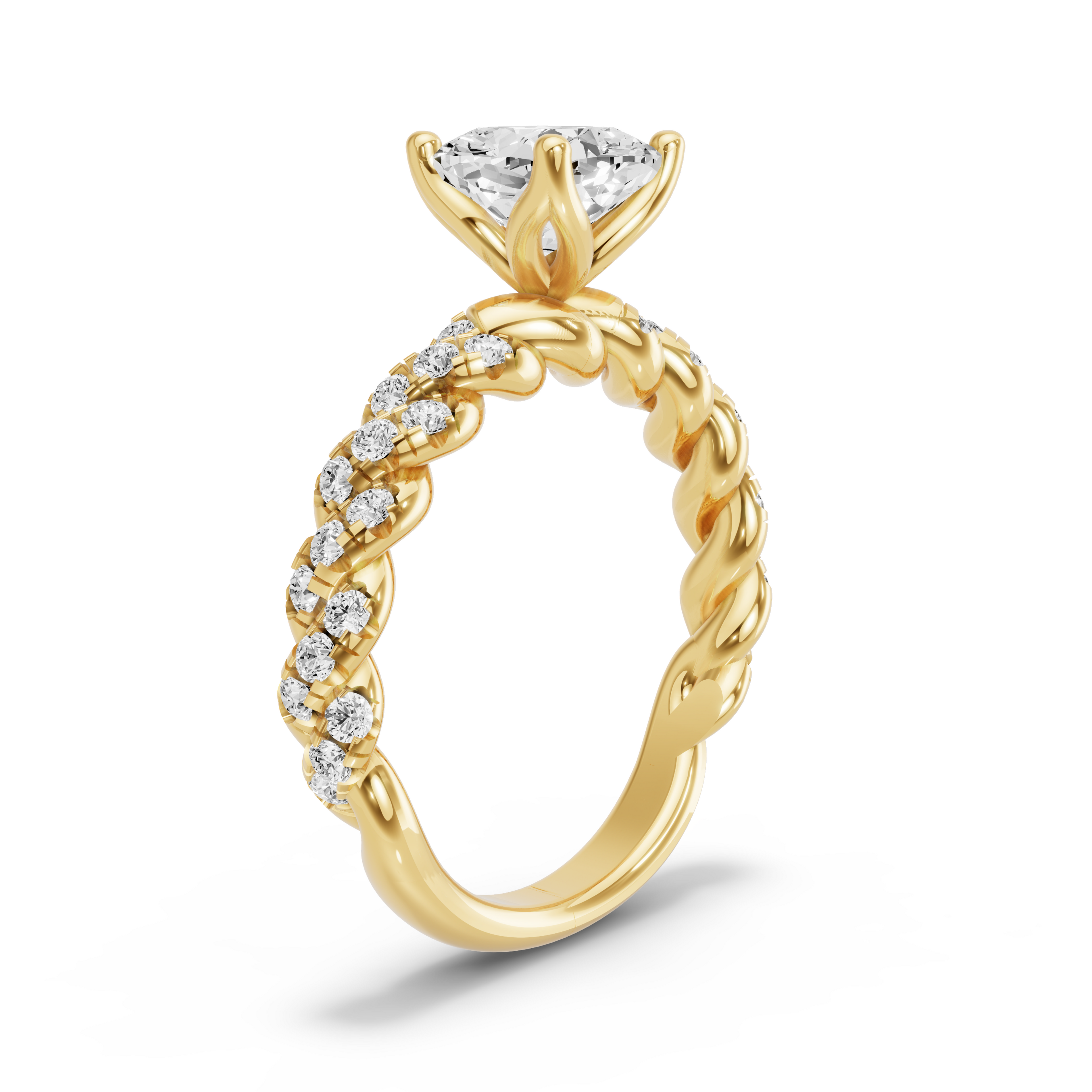 Image for Square Cushion Tulip Basket Ring with Twist Pave band in 14K Yellow Gold
