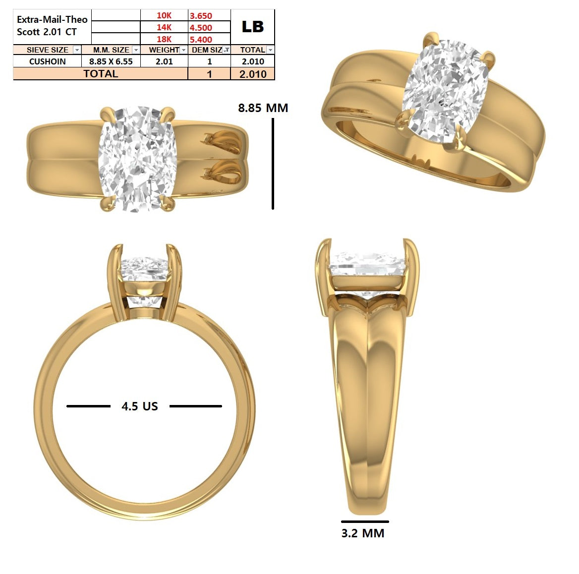 Custom Order - 14k Yellow Gold - Cushion - D/E VVS2 - Engagement Ring