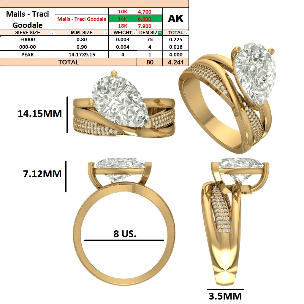 Custom Order - Traci Goodale | 4ct Pear Diamond | Report Number - 794649081 |E/VVS | 14k Yellow gold | Ring size - 8(US)