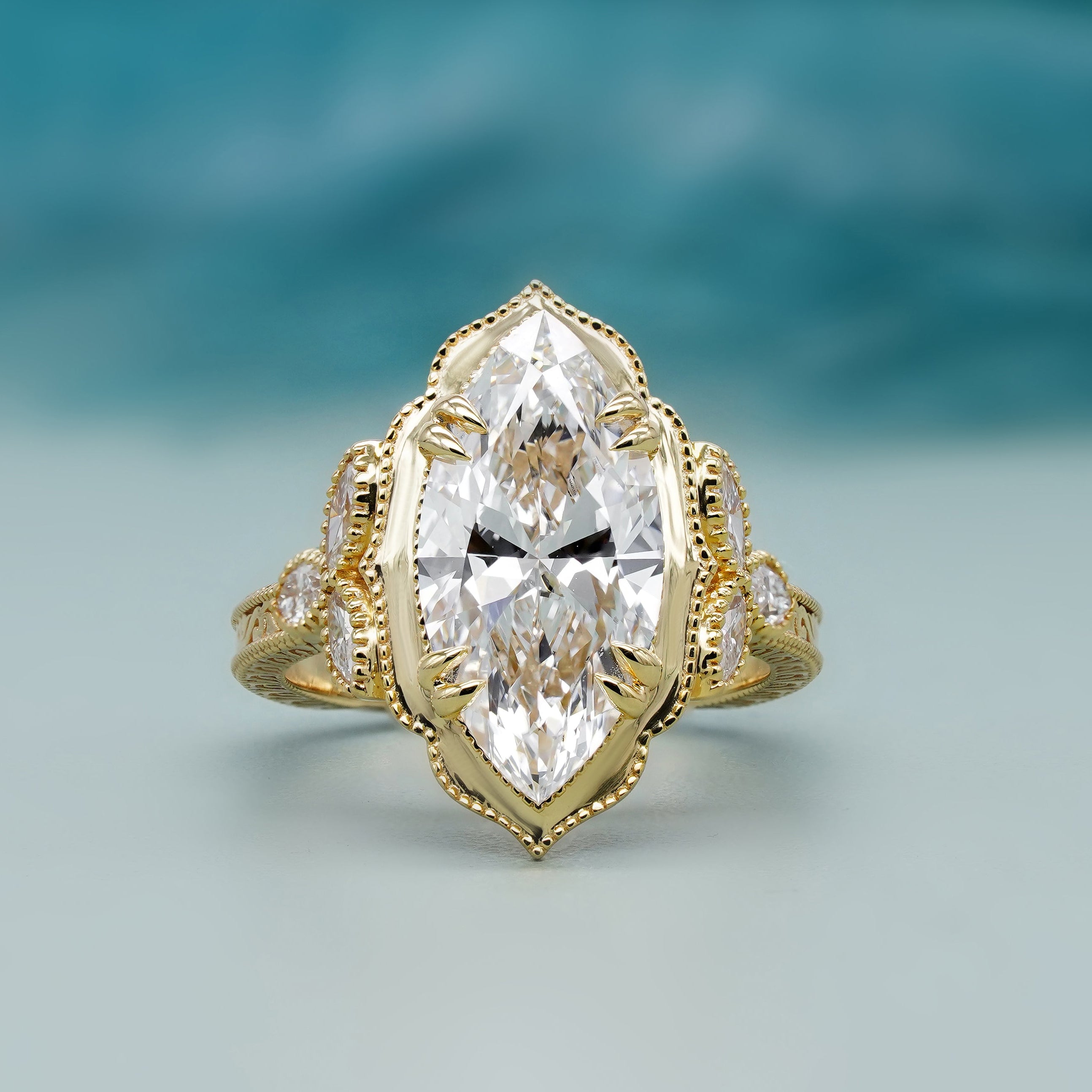 Vintage marquise engagement ring in yellow gold