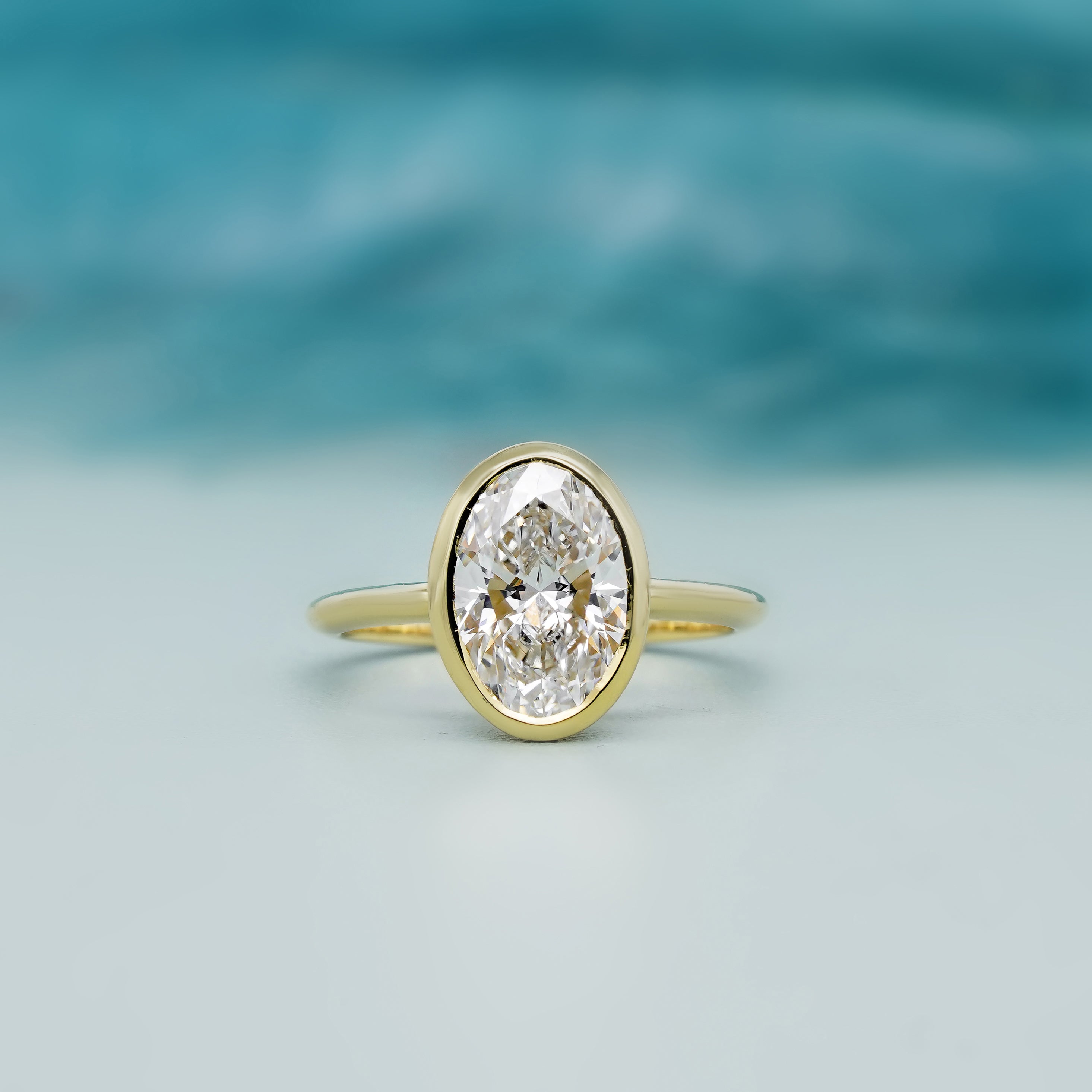 2.00ct Oval Lab Grown Diamond Bezel Engagement Ring – Ethical, Minimalist Style – VVS Clarity, D-E-F Color, IGI Certified