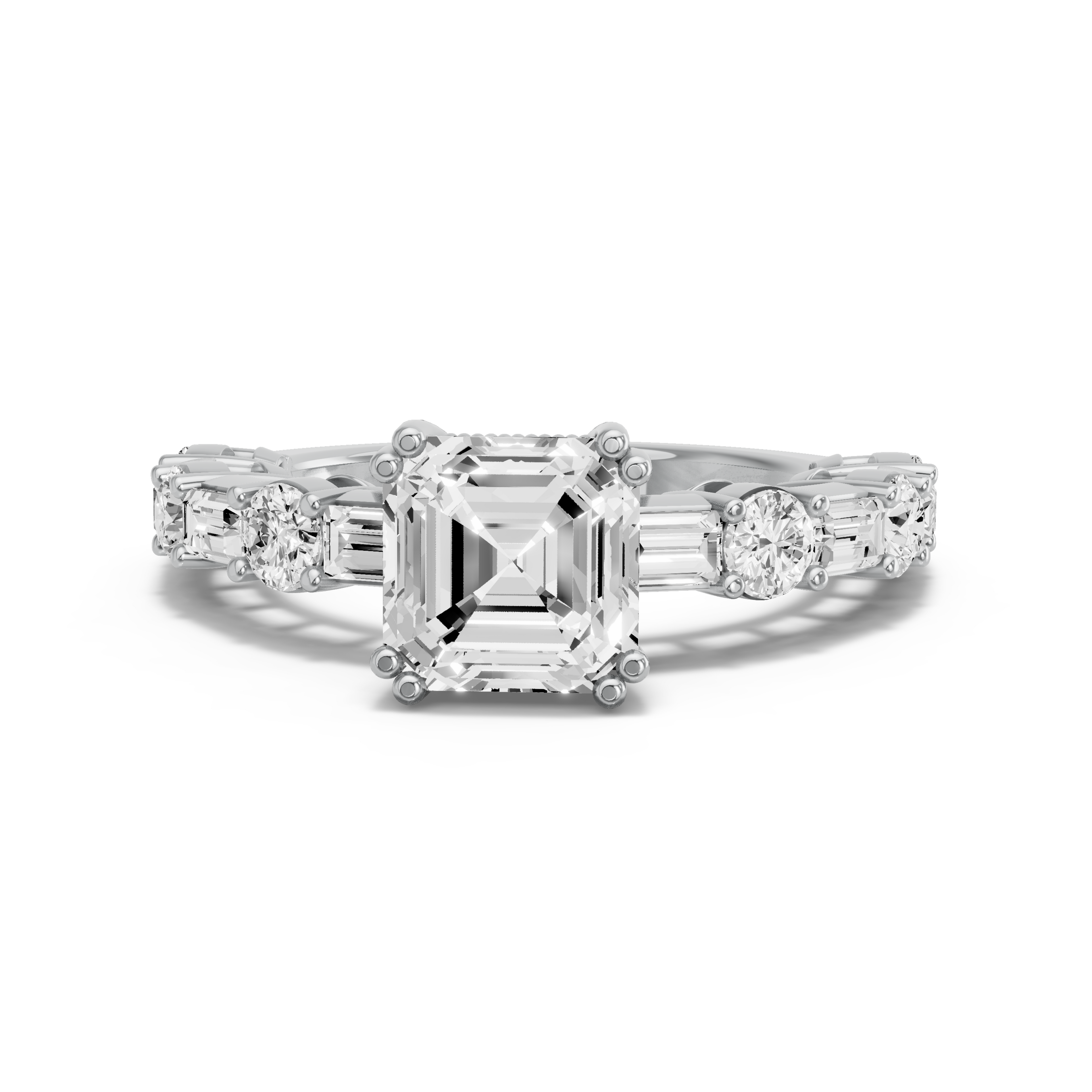 Image for Asscher Vintage Basket Ring with Alternating Baguette band in 18K Two Tone Rose Gold