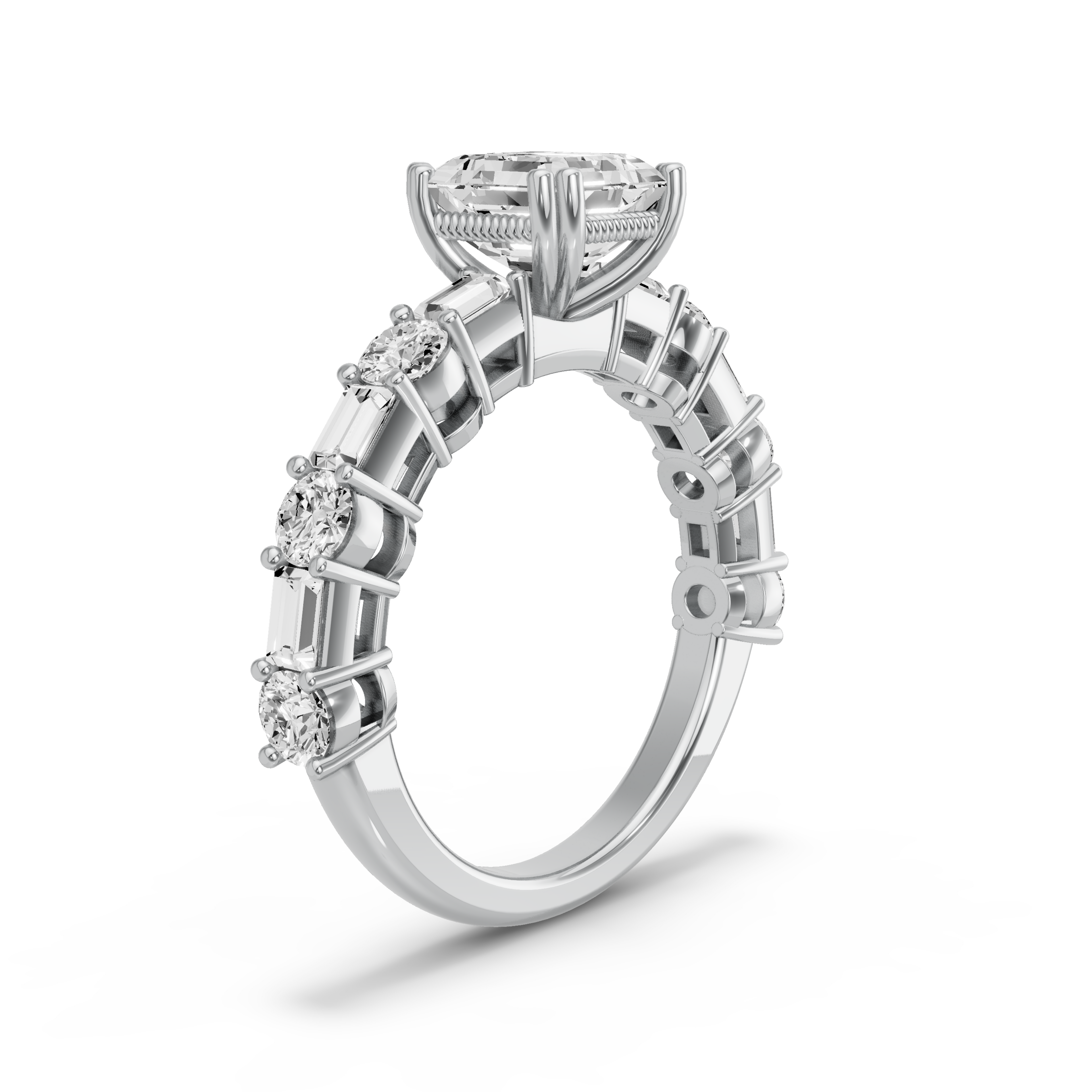 Image for Asscher Vintage Basket Ring with Alternating Baguette band in 18K Two Tone Rose Gold