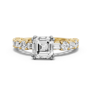 Image for Asscher Vintage Basket Ring with Alternating Baguette band