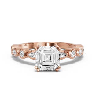 Image for Asscher Vintage Basket Ring with Alternating Marquise band