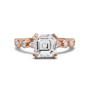 Image for Asscher Vintage Basket Ring with Alternating Marquise band in 10K Rose Gold