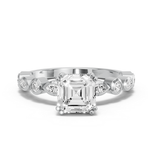 Image for Asscher Vintage Basket Ring with Alternating Marquise band