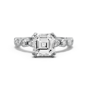 Image for Asscher Vintage Basket Ring with Alternating Baguette band in 10K White Gold