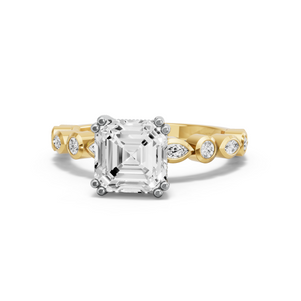 Image for Asscher Vintage Basket Ring with Alternating Marquise band