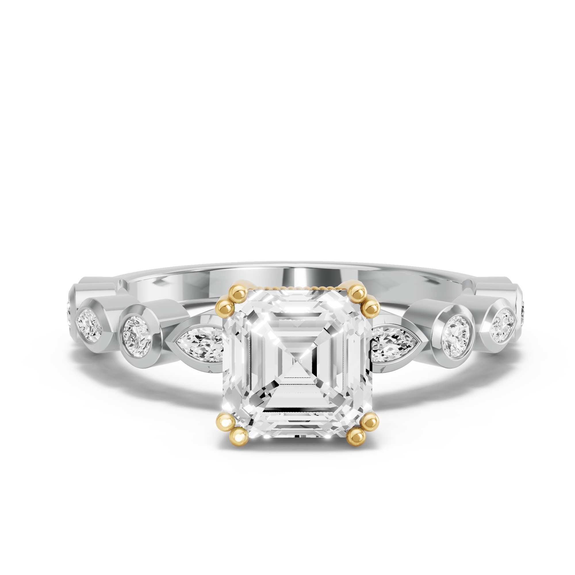Image for Asscher Vintage Basket Ring with Alternating Marquise band