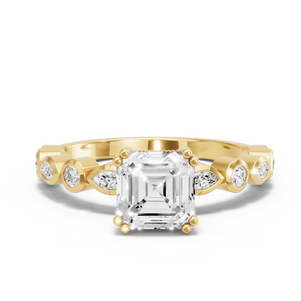 Image for Asscher Vintage Basket Ring with Alternating Marquise band