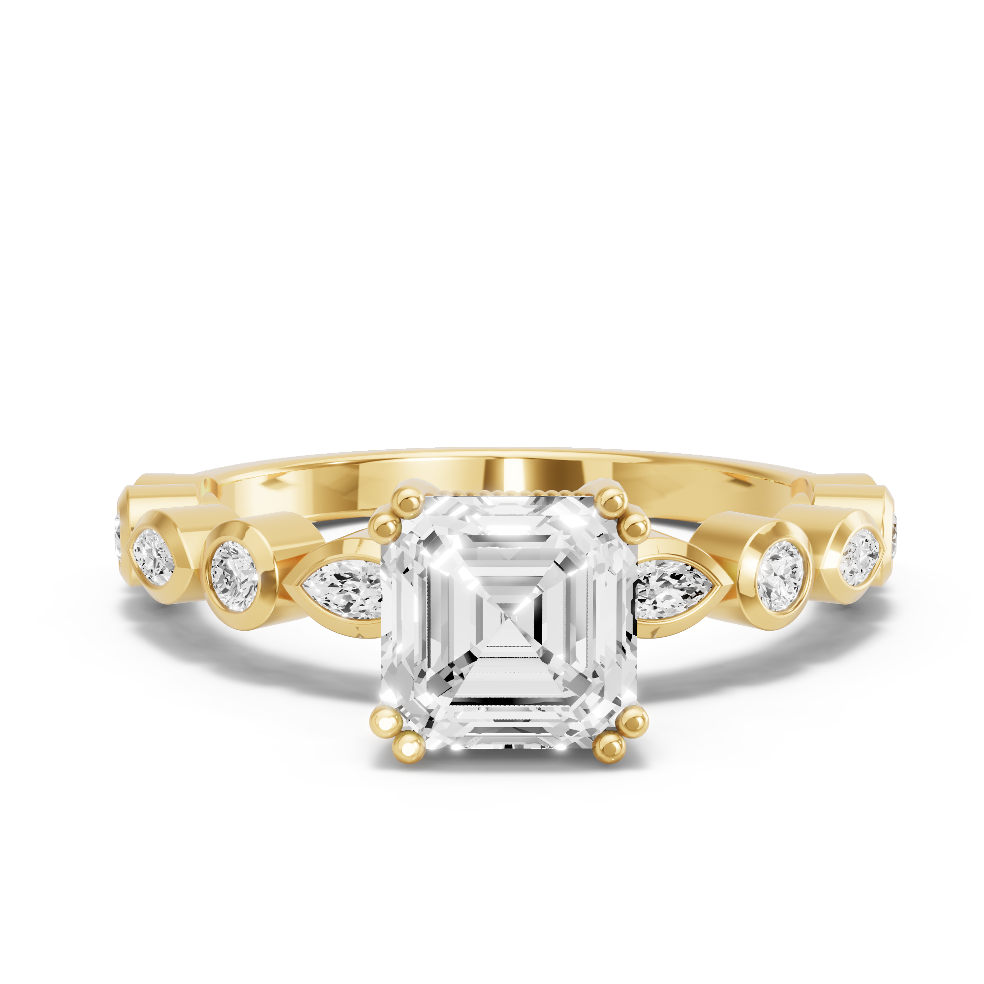 Image for Asscher Vintage Basket Ring with Alternating Marquise band