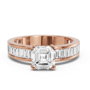 Image for Asscher Vintage Basket Ring with Baguette Channel band
