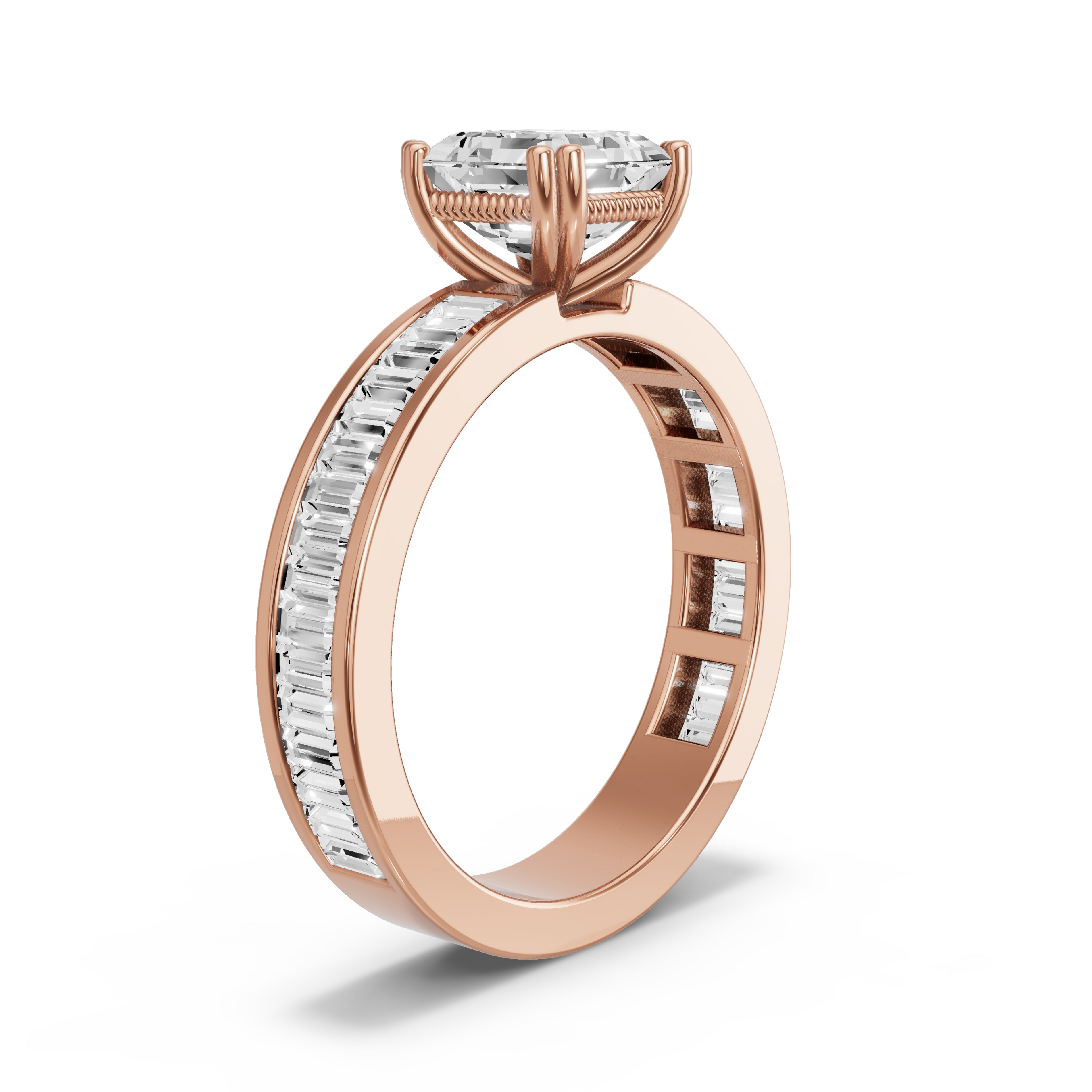 Image for Asscher Vintage Basket Ring with Baguette Channel band in 10K Yellow Gold