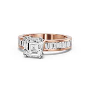 Image for Asscher Vintage Basket Ring with Baguette Channel band