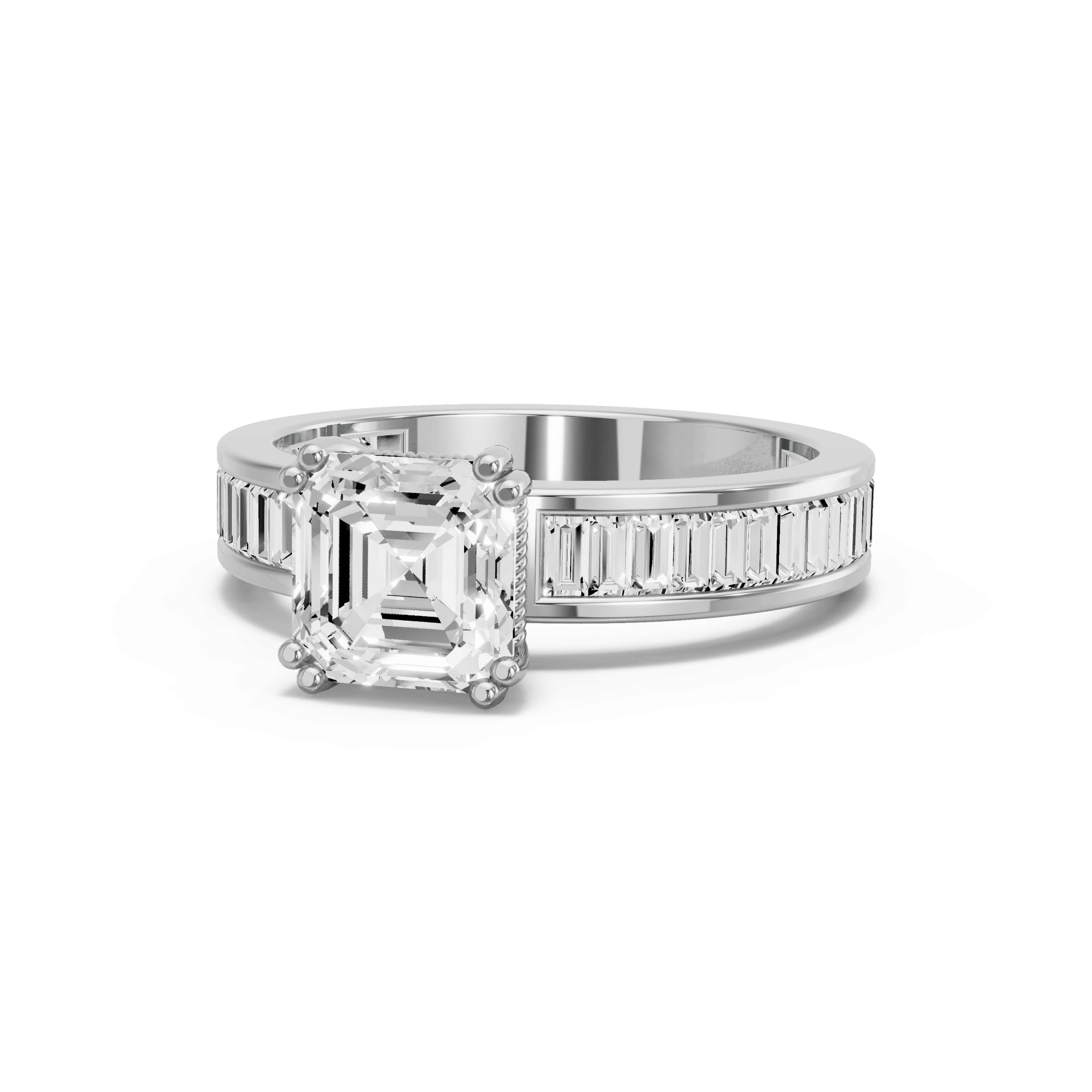 Image for Asscher Vintage Basket Ring with Alternating Marquise band in 950 Platinum