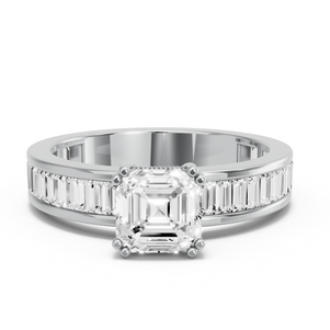 Image for Asscher Vintage Basket Ring with Baguette Channel band