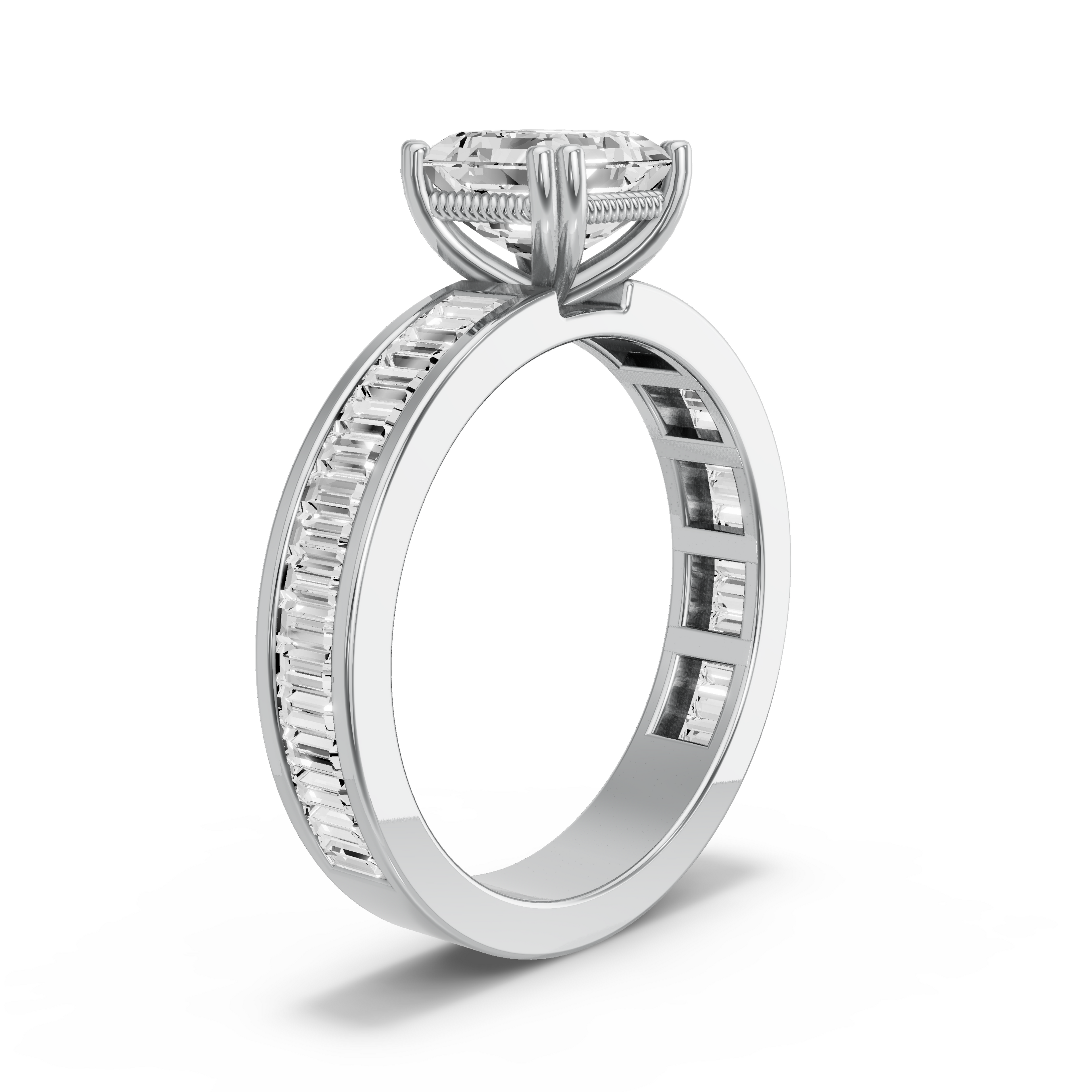 Image for Asscher Vintage Basket Ring with Alternating Marquise band in 950 Platinum