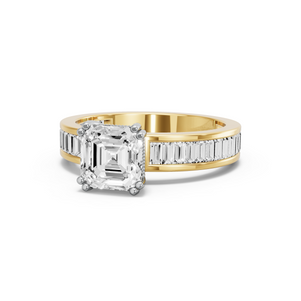 Image for Asscher Vintage Basket Ring with Baguette Channel band