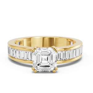 Image for Asscher Vintage Basket Ring with Baguette Channel band