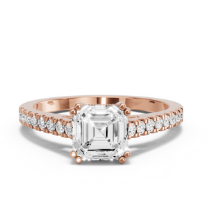 Image for Asscher Vintage Basket Ring with Cathedral Pave band