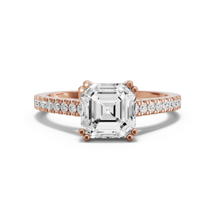 Image for Asscher Vintage Basket Ring with Cathedral Pave band in 14K Rose Gold