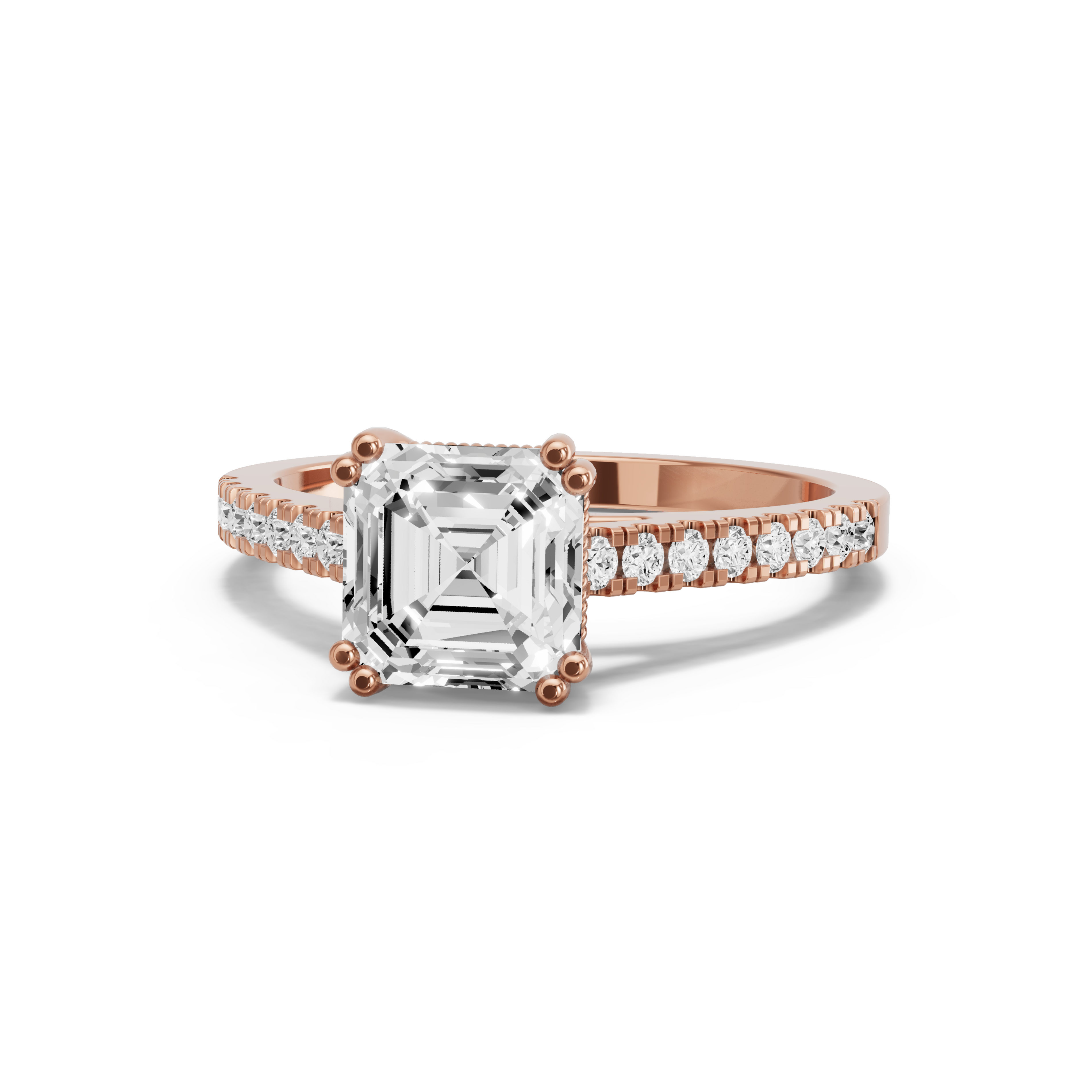 Image for Asscher Vintage Basket Ring with Cathedral Pave band in 18K Yellow Gold