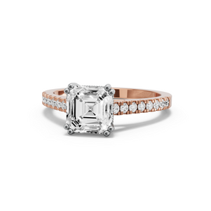 Image for Asscher Vintage Basket Ring with Cathedral Pave band