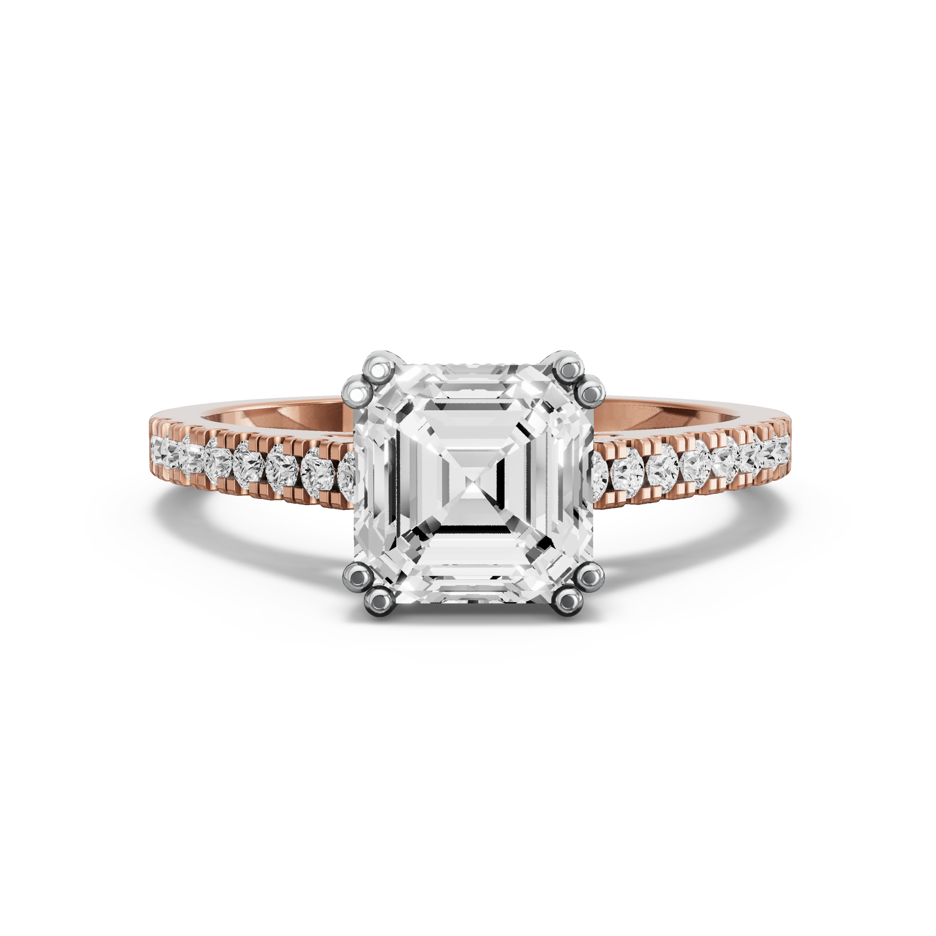Image for Asscher Vintage Basket Ring with Cathedral Pave band in 14K Two Tone Rose Gold