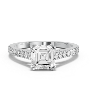 Image for Asscher Vintage Basket Ring with Cathedral Pave band