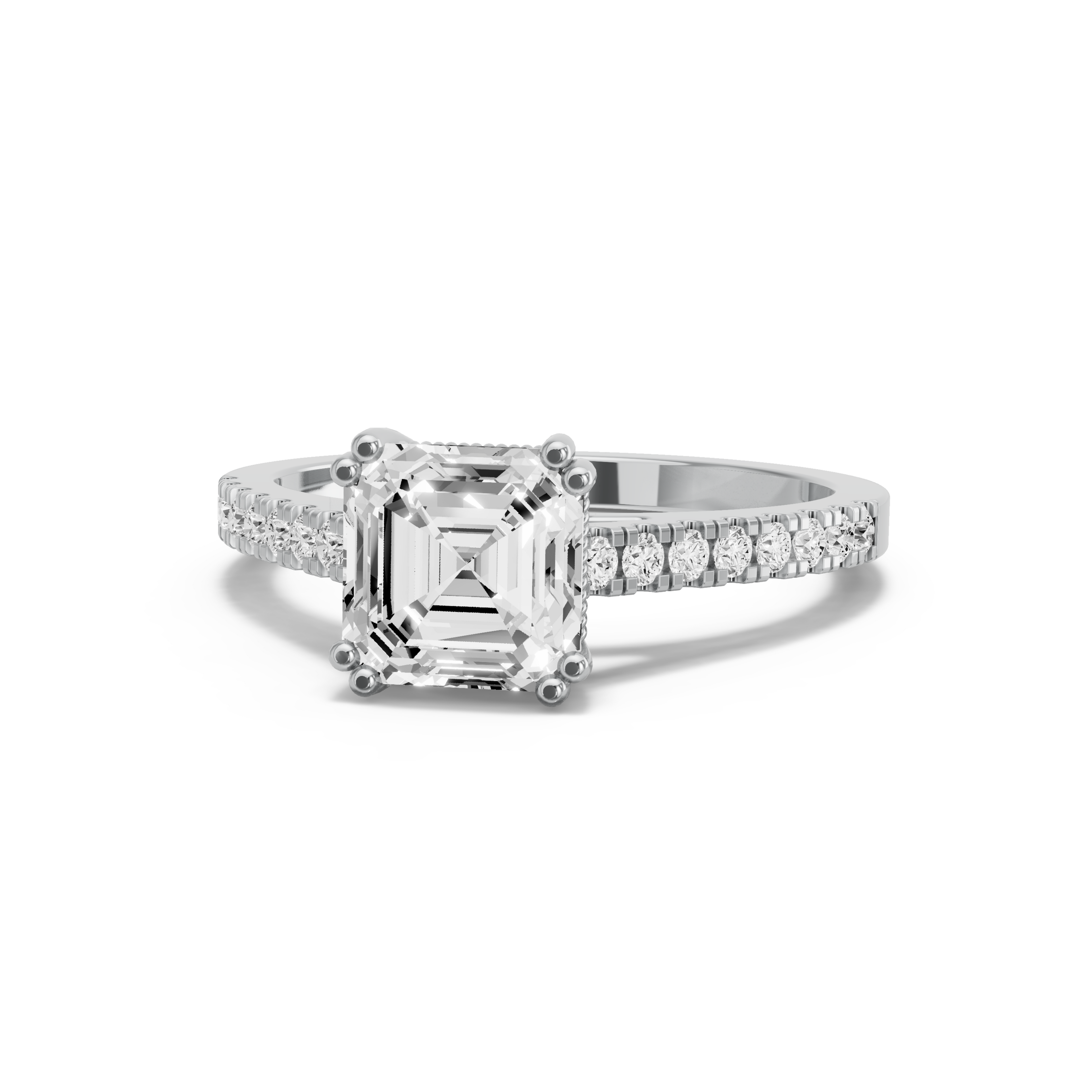 Image for Asscher Vintage Basket Ring with Cathedral Pave band in 10K Two Tone Rose Gold