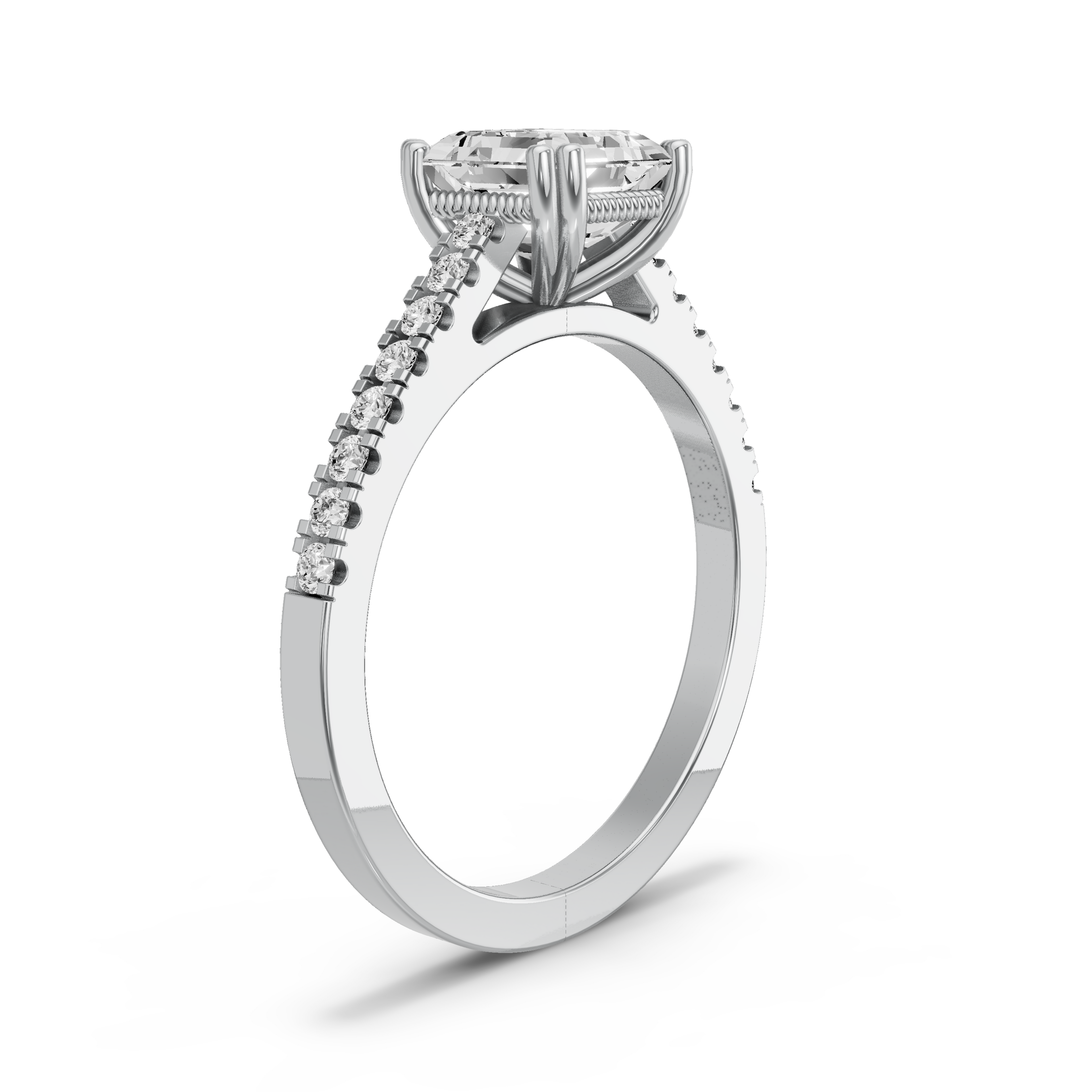 Image for Asscher Vintage Basket Ring with Cathedral Pave band in 18K Two Tone Rose Gold