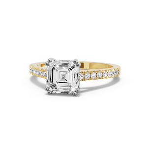 Image for Asscher Vintage Basket Ring with Cathedral Pave band