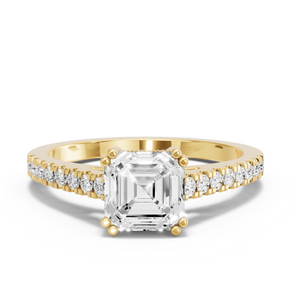 Image for Asscher Vintage Basket Ring with Cathedral Pave band