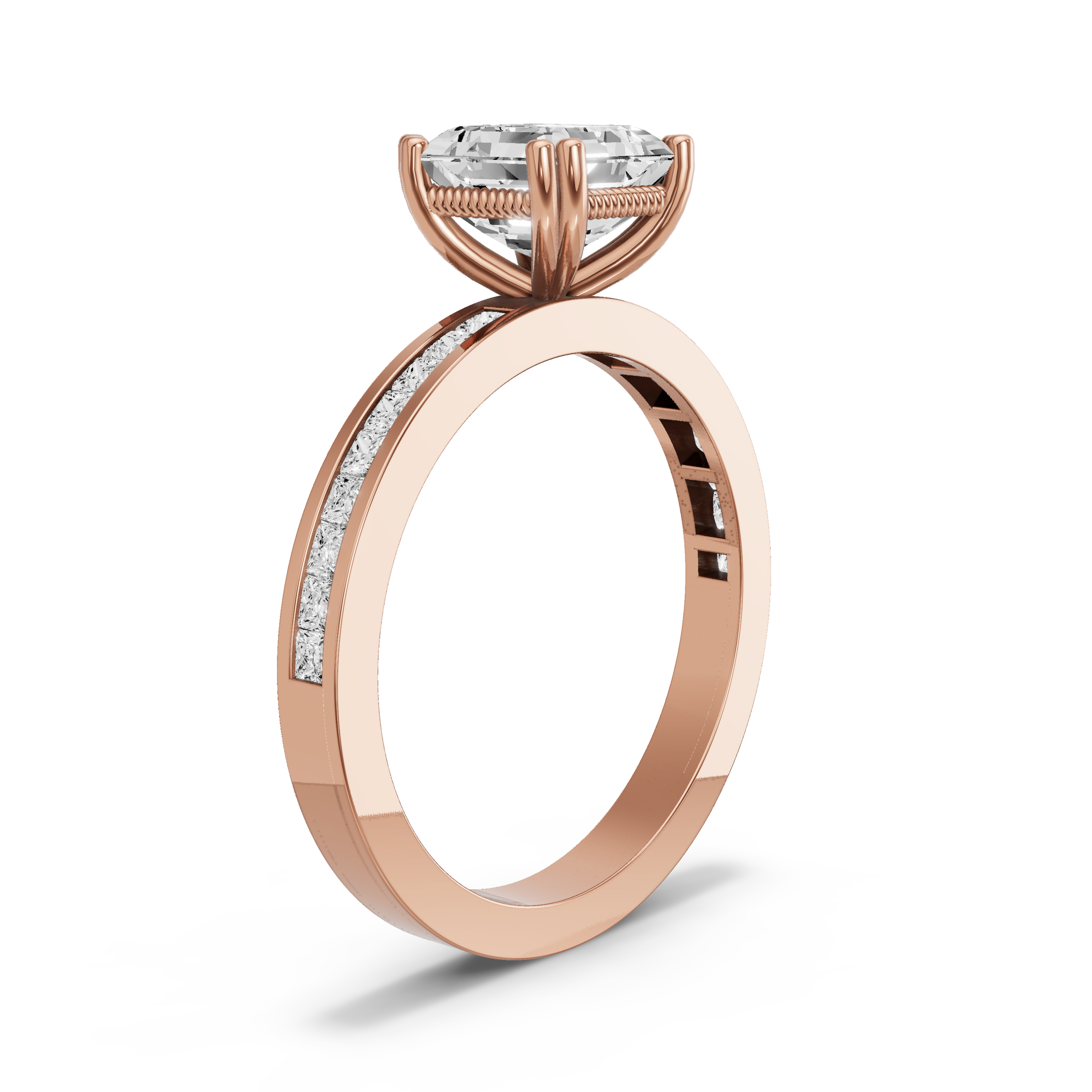 Image for Asscher Vintage Basket Ring with Channel band in 14K Yellow Gold
