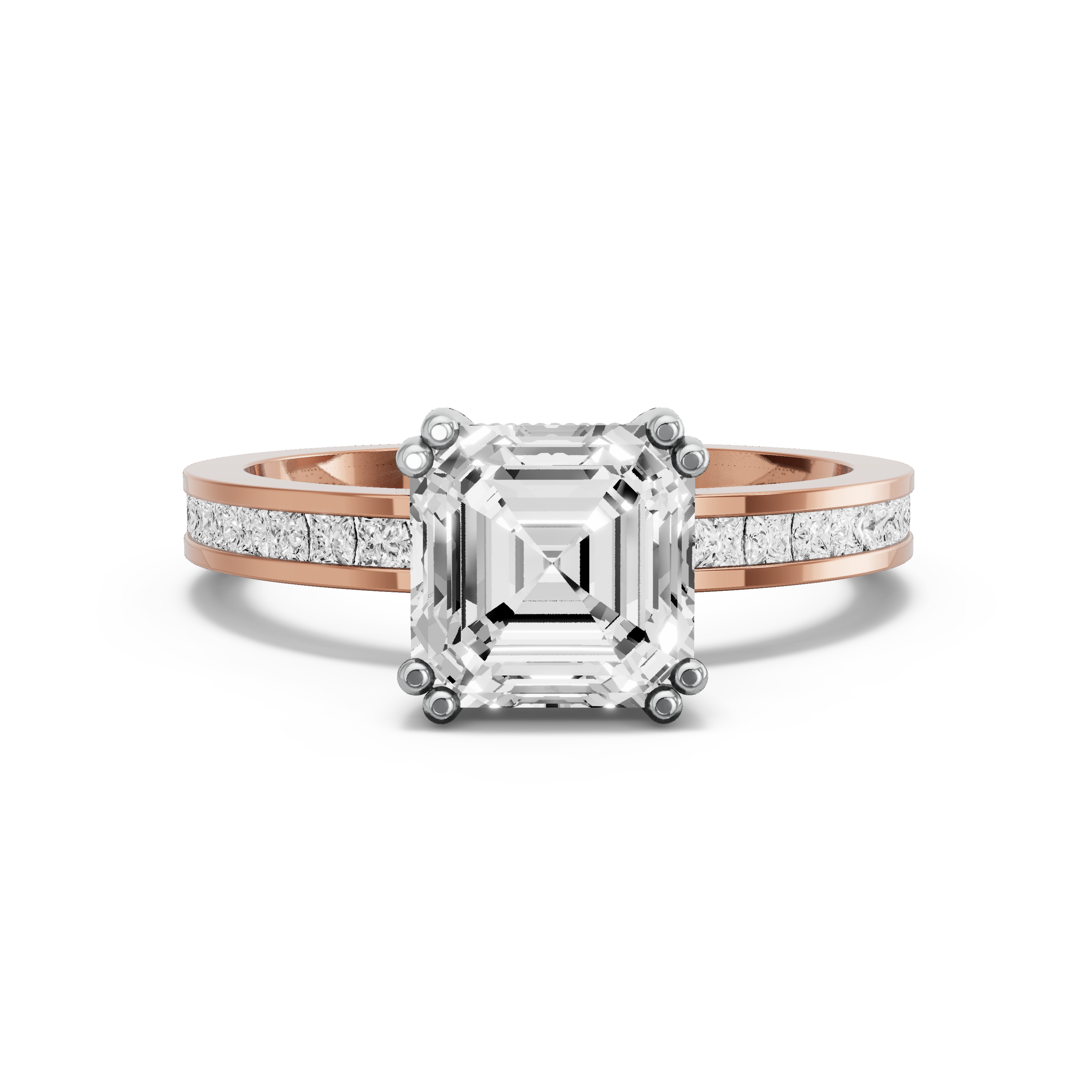 Image for Asscher Vintage Basket Ring with Channel band in 14K Two Tone Rose Gold