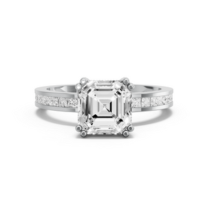 Image for Asscher Vintage Basket Ring with Channel band in 18K White Gold