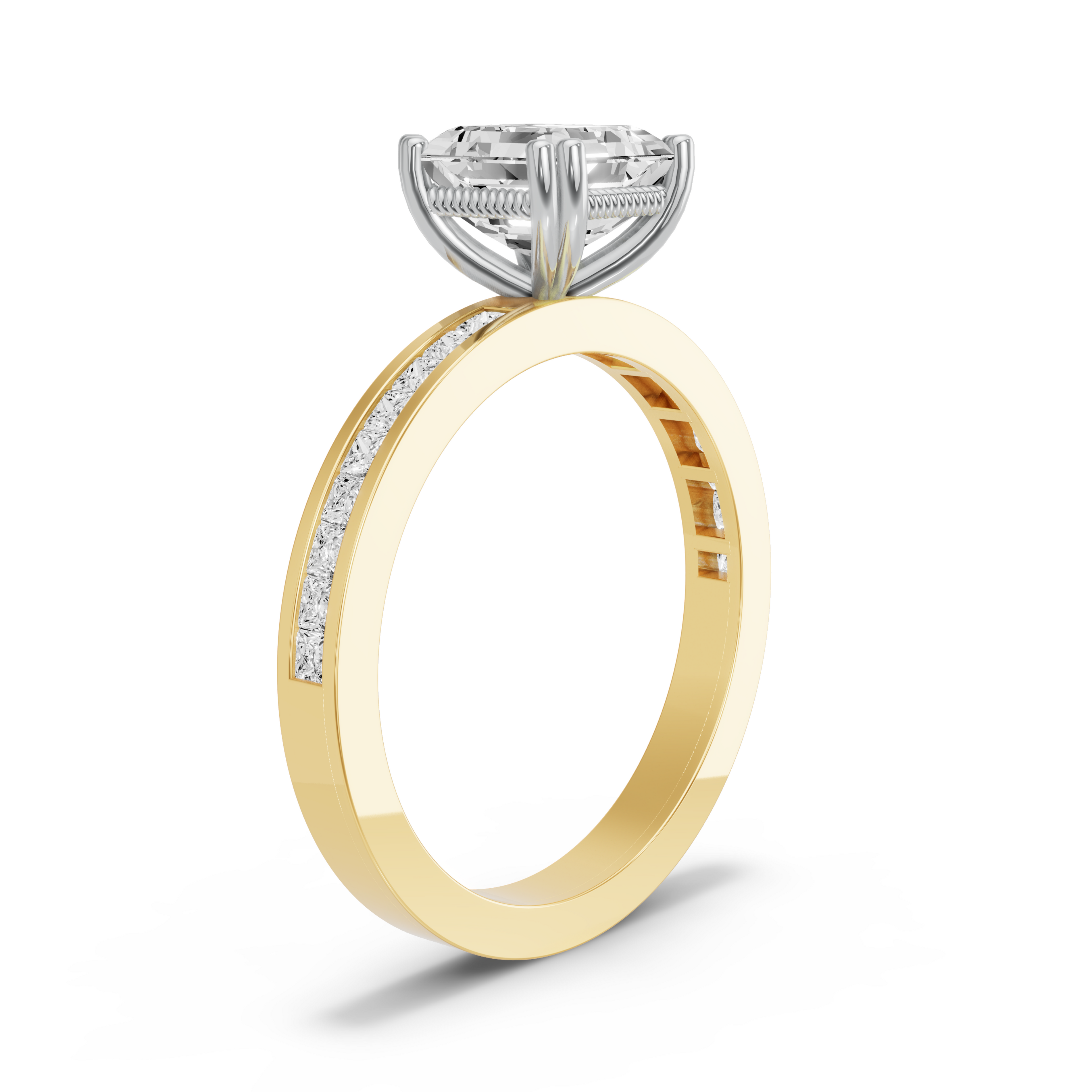 Image for Asscher Vintage Basket Ring with Channel band in 18K Rose Gold