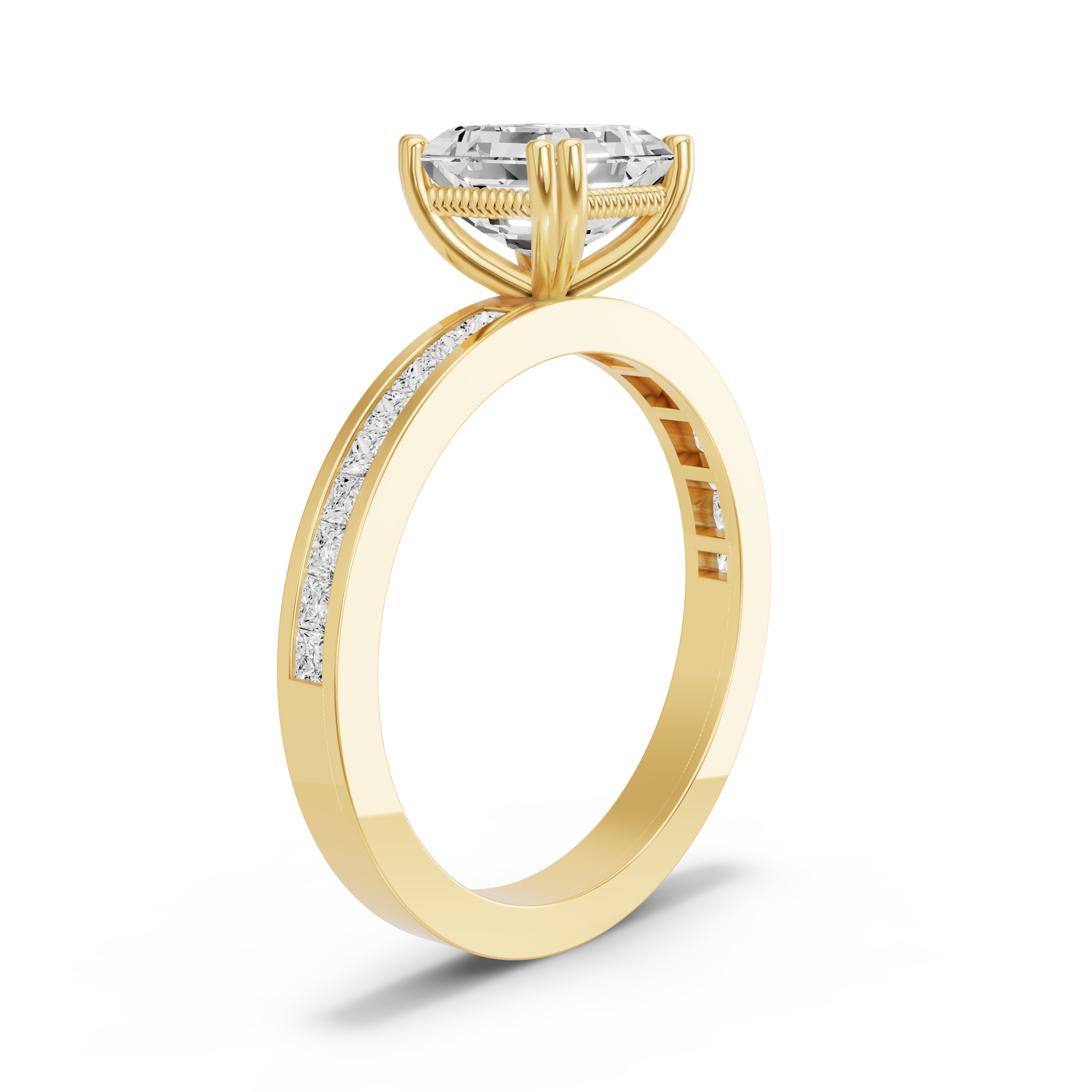 Image for Asscher Vintage Basket Ring with Channel band in 10K White Gold