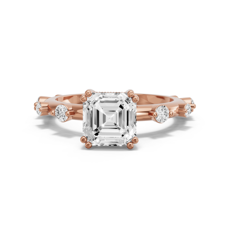 Image for Asscher Vintage Basket Ring with Floating Station band in 18K Yellow Gold
