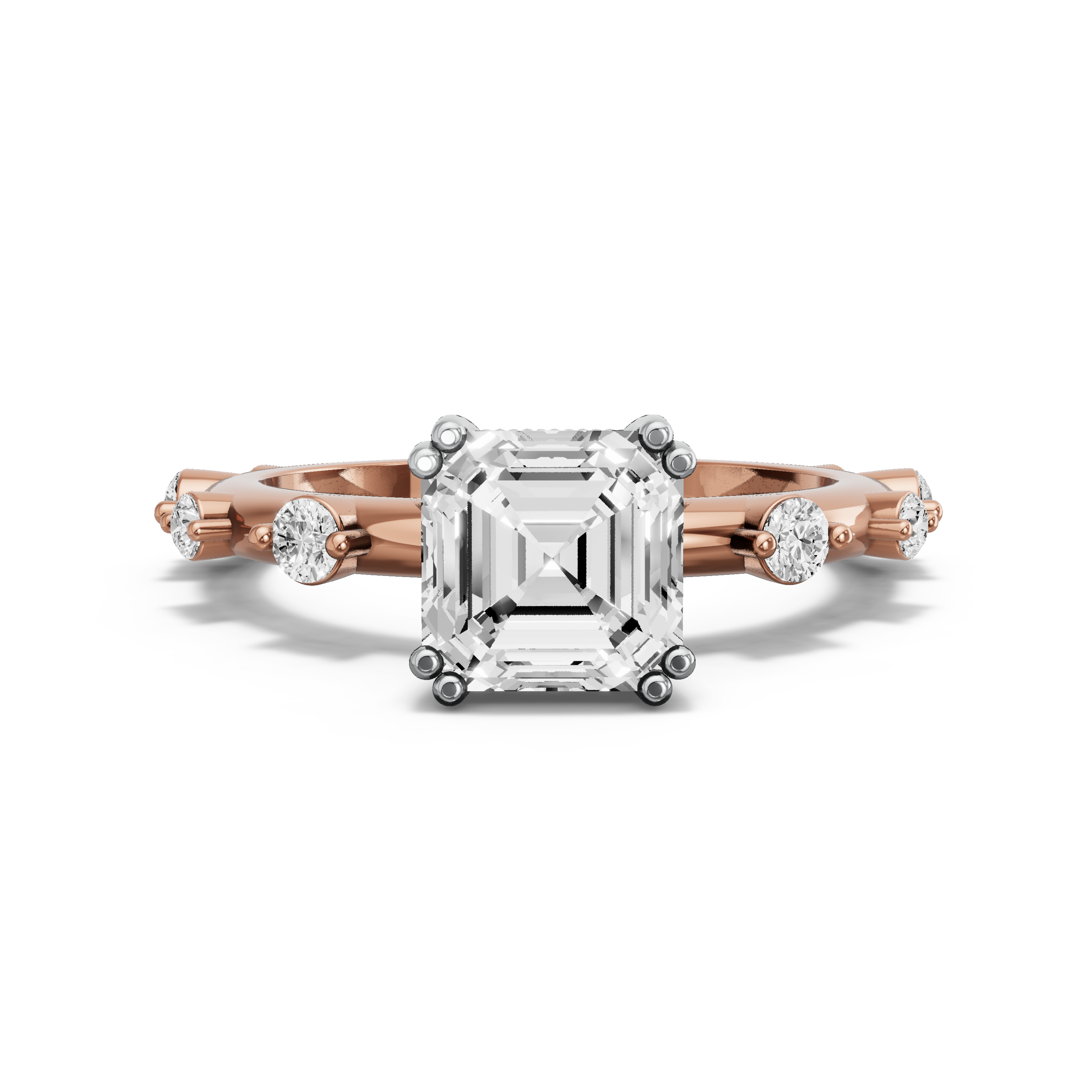 Image for Asscher Vintage Basket Ring with Floating Station band in 14K Two Tone Rose Gold