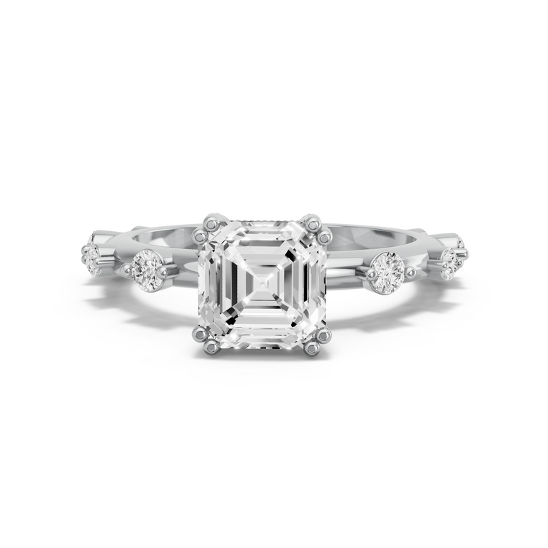 Image for Asscher Vintage Basket Ring with Floating Station band in 18K Two Tone Rose Gold