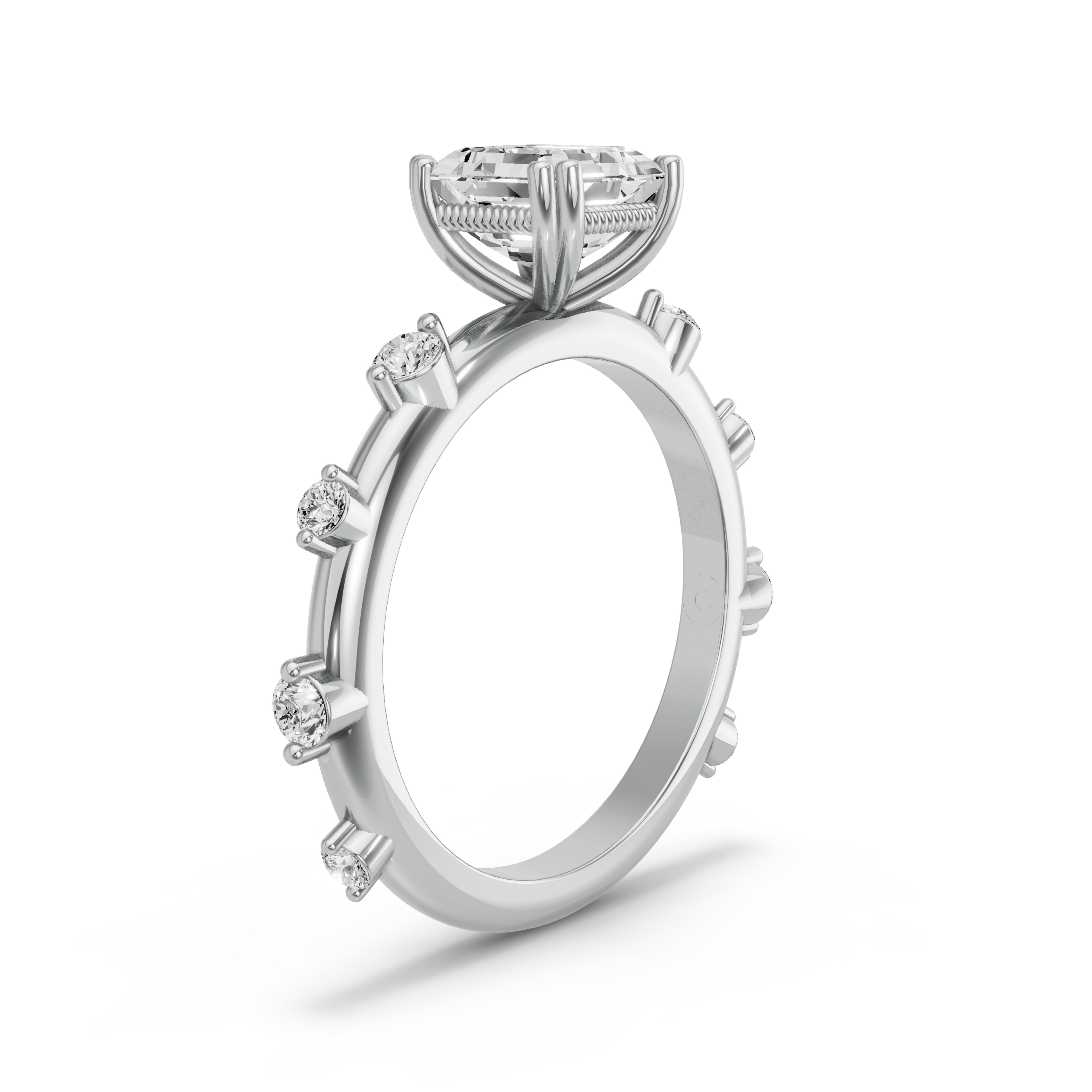 Image for Asscher Vintage Basket Ring with Floating Station band in 14K Two Tone Rose Gold
